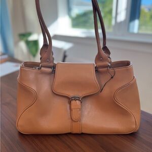 Cole Haan Tan Leather Shoulder Bag Buckle Detail Structured Hobo